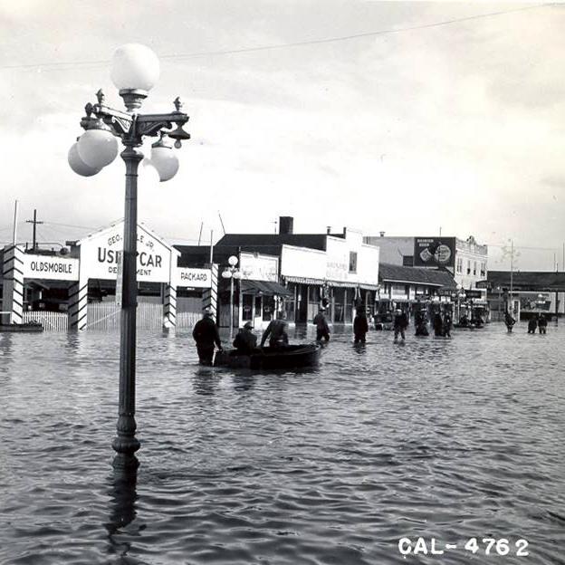 flooded mainstreet with boats